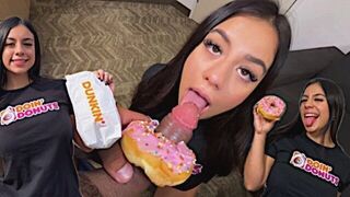 The man brought a special dessert for the sexy Latina, and it was a treat
