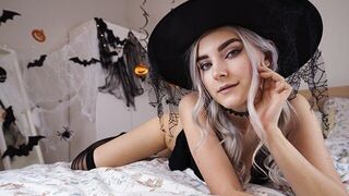 A cute witch waits for magic sex in Halloween style