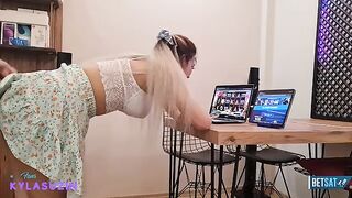 A stunning blonde babe plays strip poker with a magician
