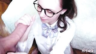 Guy cum on the face and glasses of his hot GF