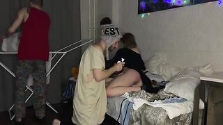 The cute girl has a great threesome sex with her friends