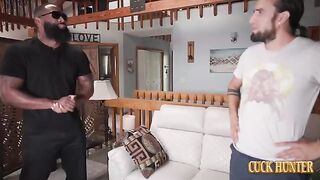 A man is fucking his wife's girlfriend on the couch, she loves it