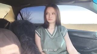 A cute girl played with her tongue and got intimate with her stepfather in the car