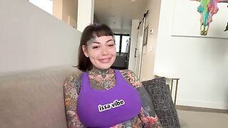 Tattooed girl with huge boobs gets creampied in POV style