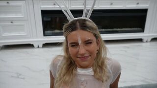 Halloween make-up for a young girl, a huge dick in her face