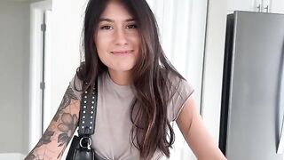 A petite brunette has an adventure in a car with her boyfriend