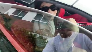 A petite brunette has an adventure in a car with her boyfriend