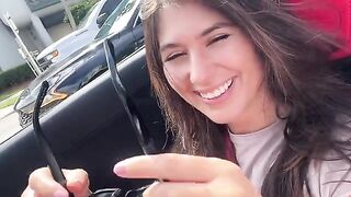 A petite brunette has an adventure in a car with her boyfriend