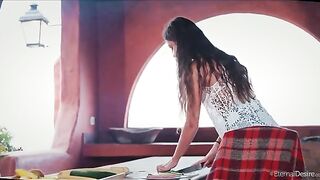 The girl brought herself to a powerful orgasm, she could not hold her legs