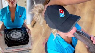 A pizza delivery girl gets a huge black sausage and her face covered in cum