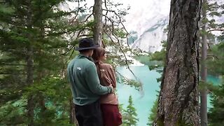 A couple engaged in passionate sex right in the forest