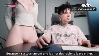 The girl rubs her pussy on the table and asks for cock, craving it intensely