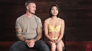 The man tied up the girl and fucked her through the holes