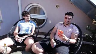 Guys, don't be shy — she'll have time to give everyone a blowjob