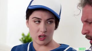 An aged guy gets laid with a young beauty in clothes
