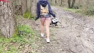A cute petite girl risked sex in the woods and got a cumshot
