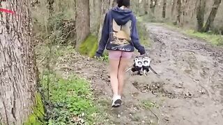 A cute petite girl risked sex in the woods and got a cumshot
