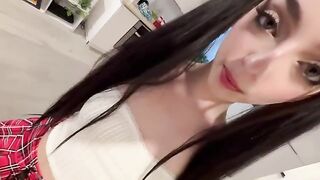 The girl is ready to show her body to stepdad after school