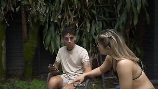 A sweet blonde girl tried not to choke while sucking