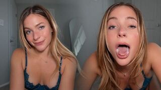 The girl has a huge mouth full of spit, showcasing her skills in deepthroat