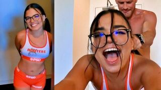 The Hooters waitress gets fucked hard by her boss in the kitchen