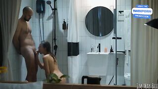 A couple has hot sex right in the shower stall, it was great
