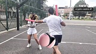 A seductive girl is fucking with her personal trainer in the gym