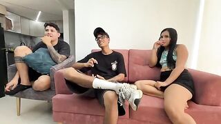A girl is having fun with her friend in the bedroom, getting wild