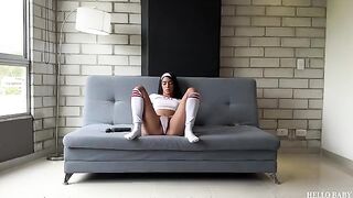 A girl shows how she can jump like a wild animal on a cock