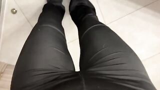 A pink pussy alone in the public toilet, masturbating