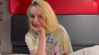 The beautiful girl is getting wet between her legs, thinking about a cock of a stranger
