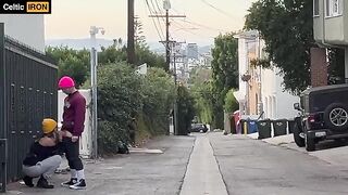 A blonde is having fun with her boyfriend in a risky spot
