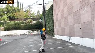 A blonde is having fun with her boyfriend in a risky spot