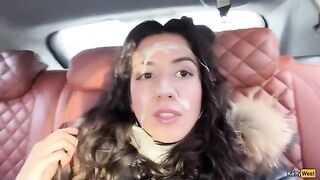 A girl covered with sperm after fireworks on her face
