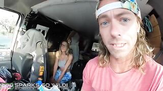 A girl has sex in public, hidden under a blanket layer