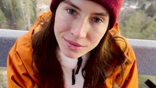 A blowjob with a stranger in the mountain cableway, captured in an intimate POV style