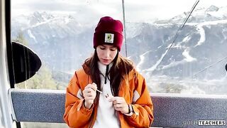 A blowjob with a stranger in the mountain cableway, captured in an intimate POV style