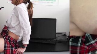 A hot girl was masturbating at home in her school uniform