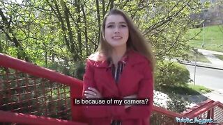 A nervous woman gets fucked through a gloryhole for cash in public