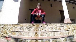 A man caught a girl urinating in the street and made her cum hard